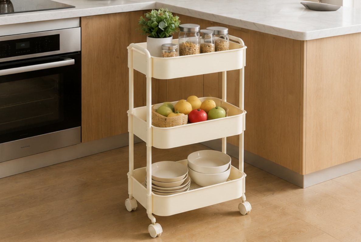 Cream Style Rounded Corner Storage Cart