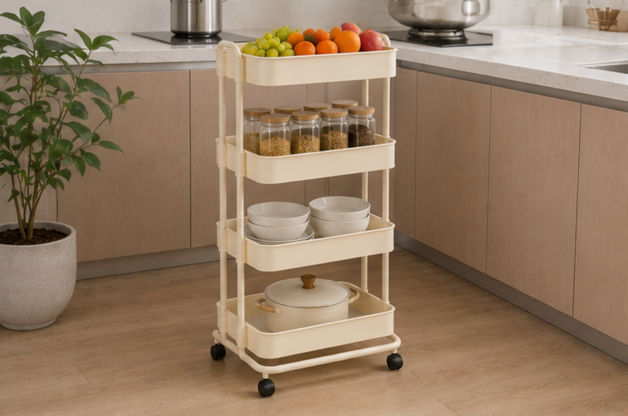 Multi-Tier Mobile Storage Cart with Soft Rounded Edges